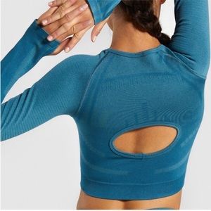 Gymshark Geo seamless long sleeve crop top teal Size S